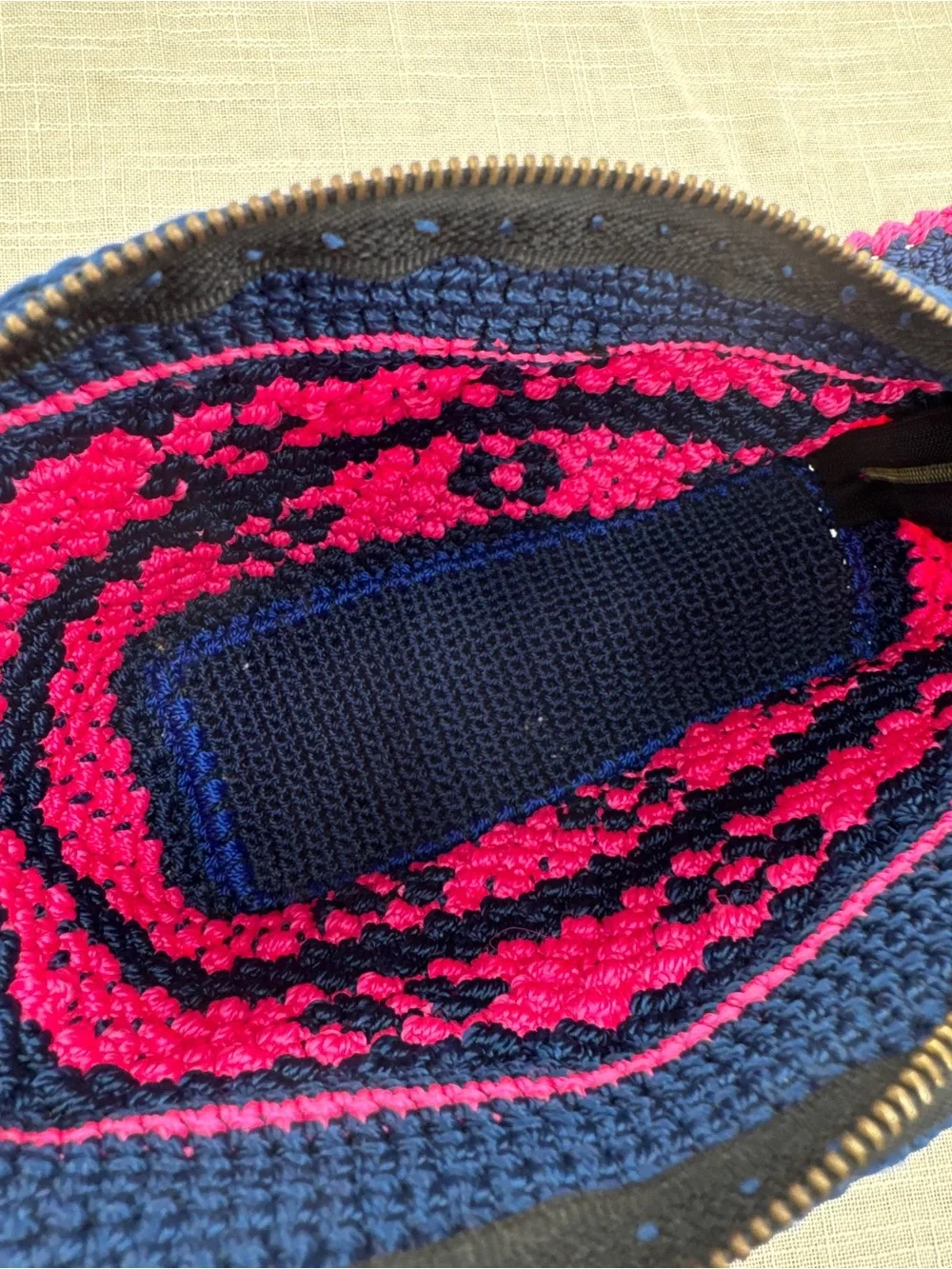 Vintage Knitility Crochet Shoulder Bag Hot Pink Navy Structured Purse
